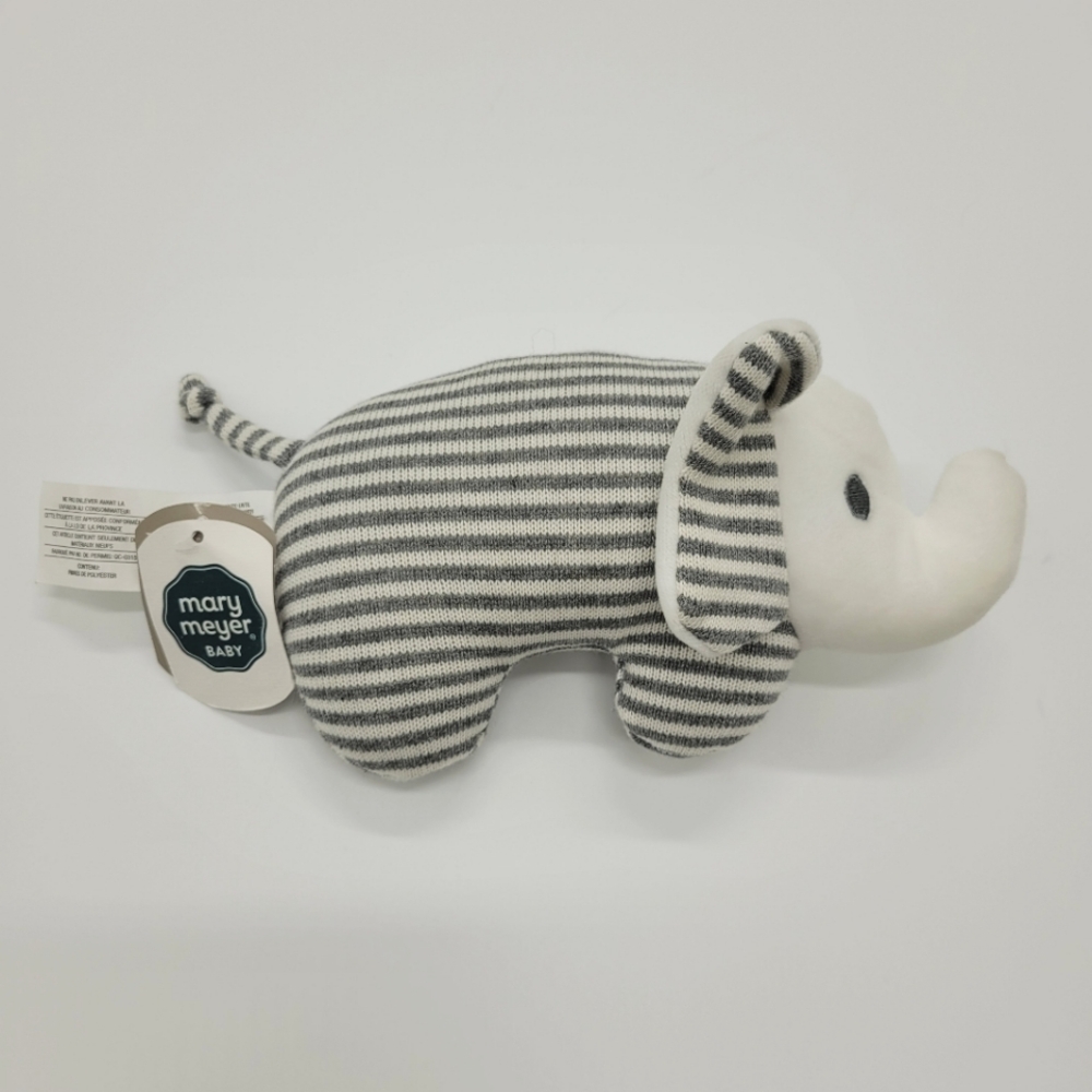 Mary Meyer Baby Arfique Plush Elephant Rattle Gray White Stripe Infant Toy NEW